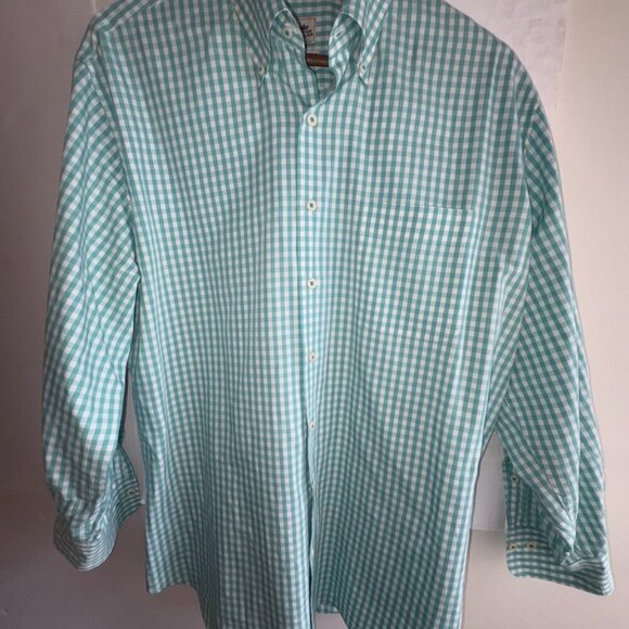 Peter Millar Teal/White Gingham Check Weekender Wash Long Sleeve Button Down L - Picture 11 of 13